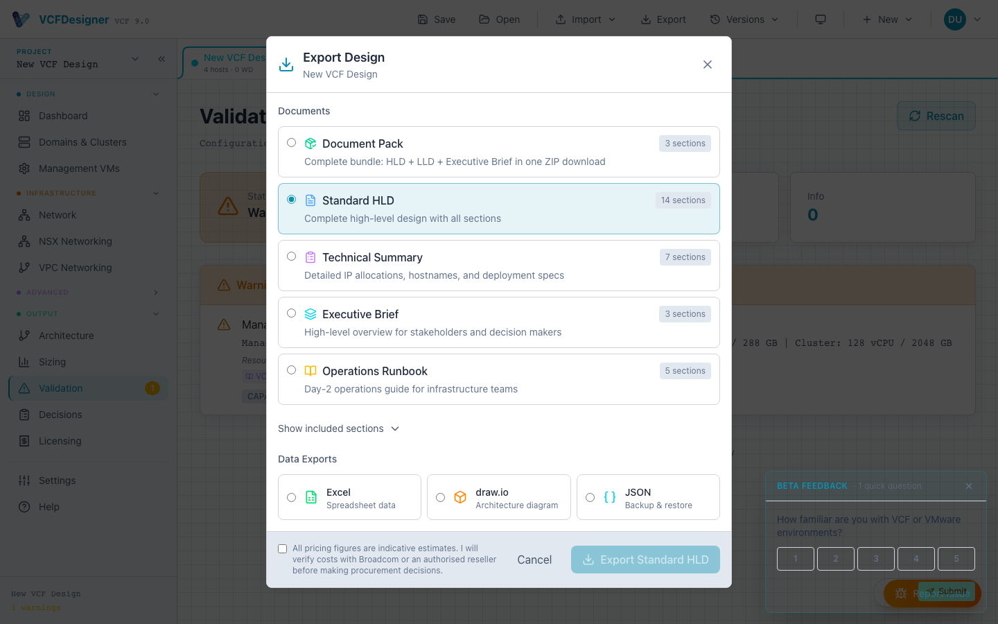 VCF Designer — HLD export templates