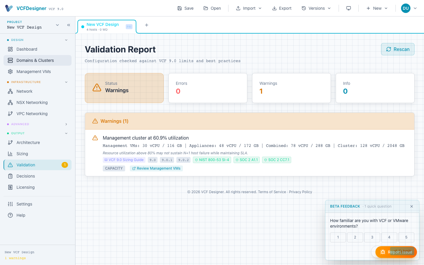 VCF Designer — validation report